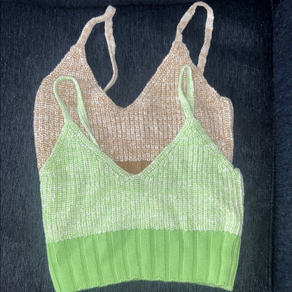 ASOS Cream and Green Ribbed Crop Camisole